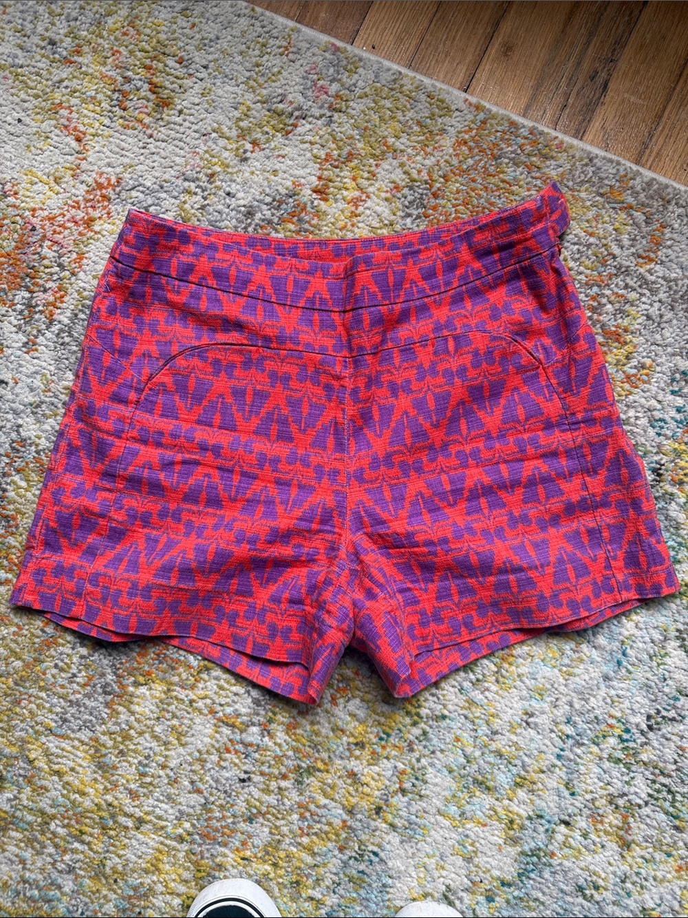 Cartonnier Coral & Purple Geometric High-Waist Shorts